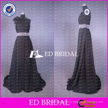 ЭД элегантный невесты одно плечо линии Плиссированные бисером кушак длинные шифон черный женщин вечернее платье